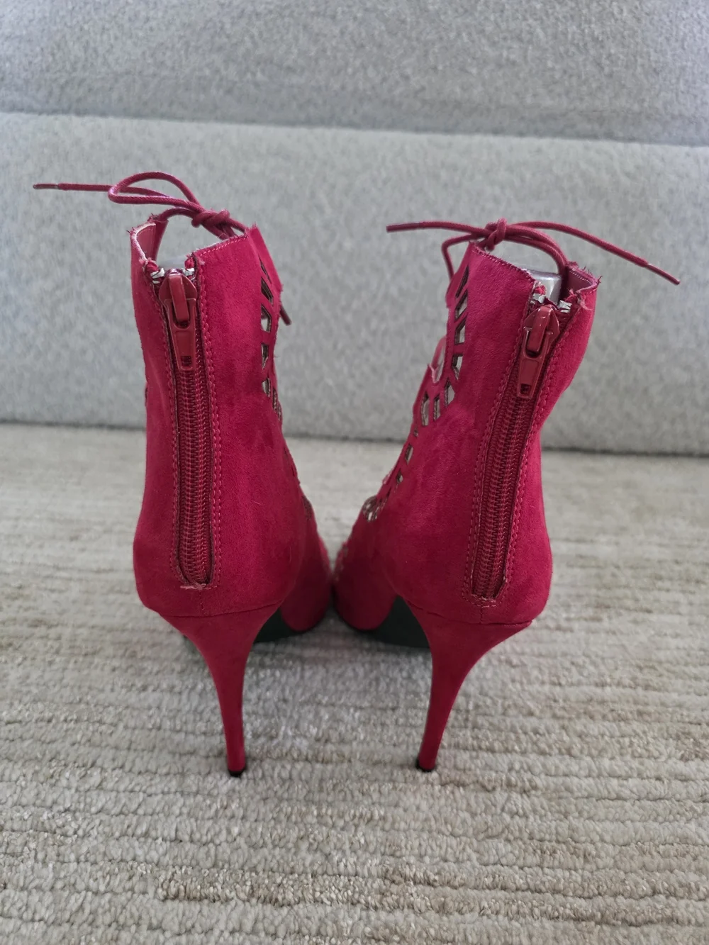 JustFab Red Suade Lace-Up Cutout Heel Sandals